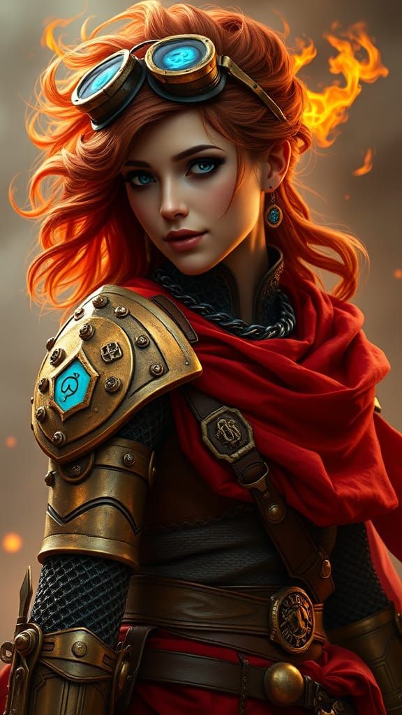 Steampunk Pyromancer in Vibrant Anime Style