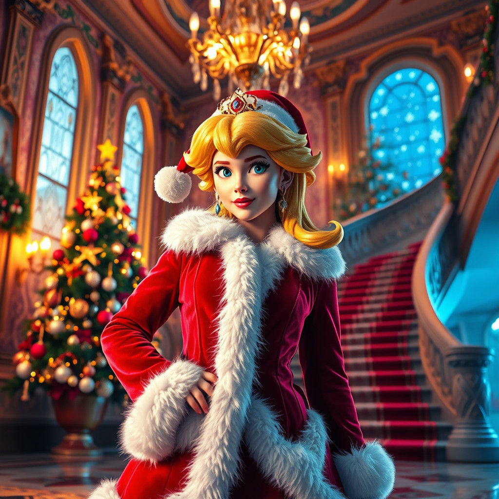 Princess Peach as Christmas Influencer in Mansion