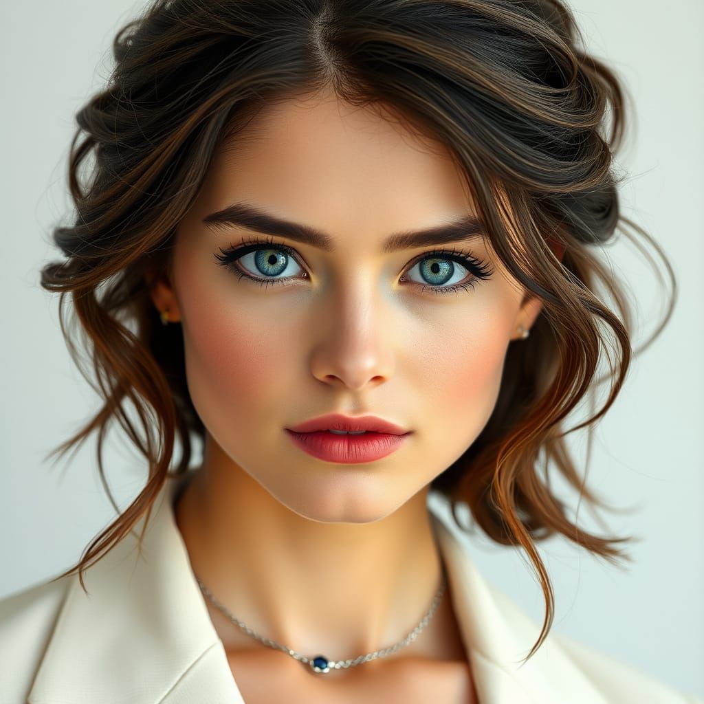 Stunning Woman with Blue Eyes, High-Fashion Portrait