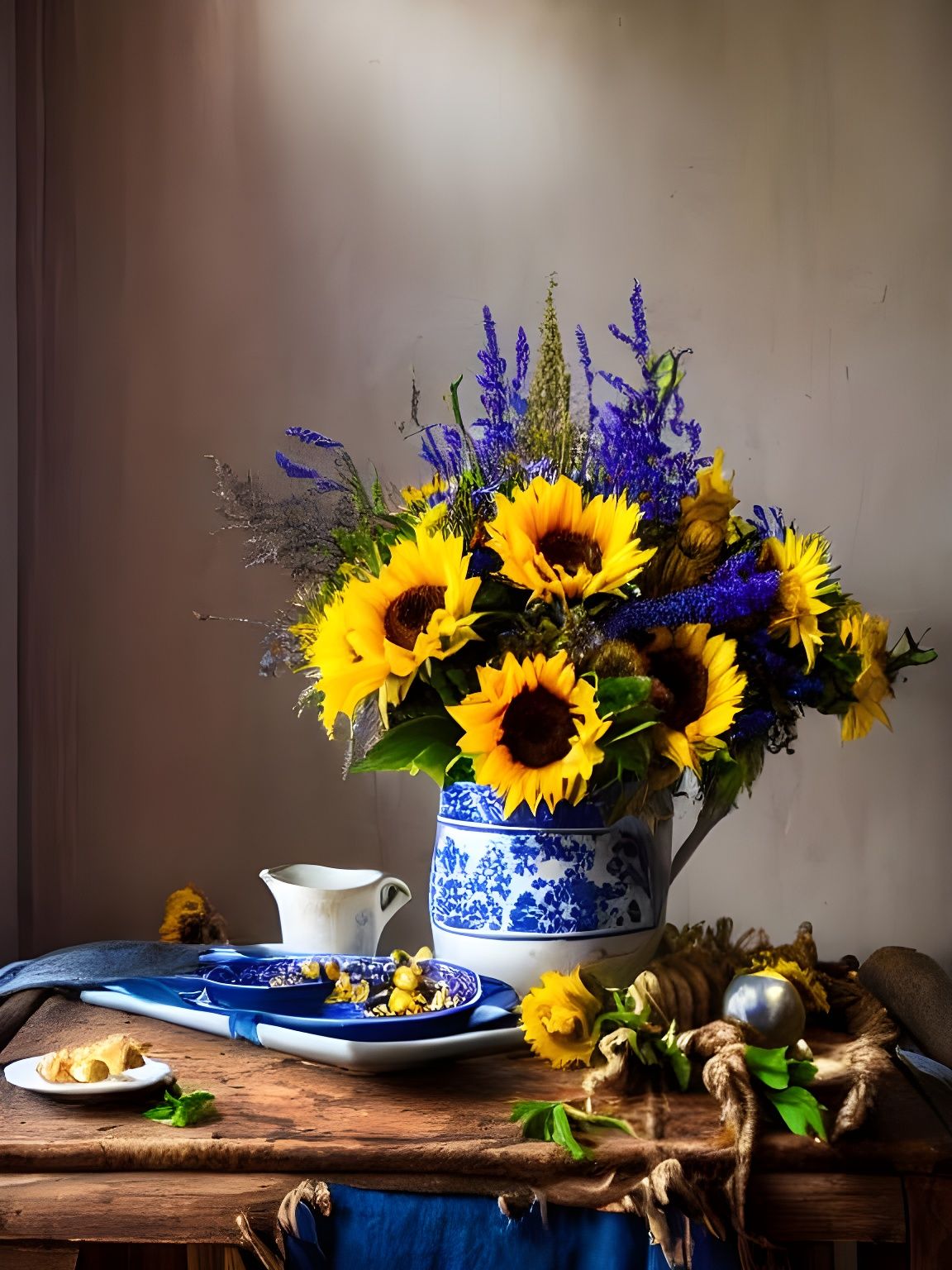 Radiant Butcher Table with Flowers: Hyperreal Magical Realis...