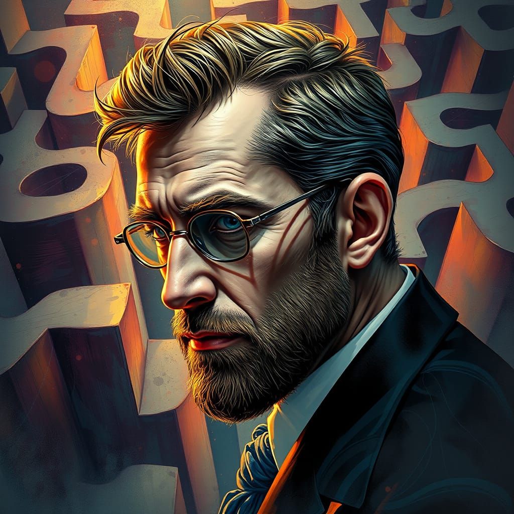 Gentleman Navigating an Escher Maze: Hyperrealistic Concept ...