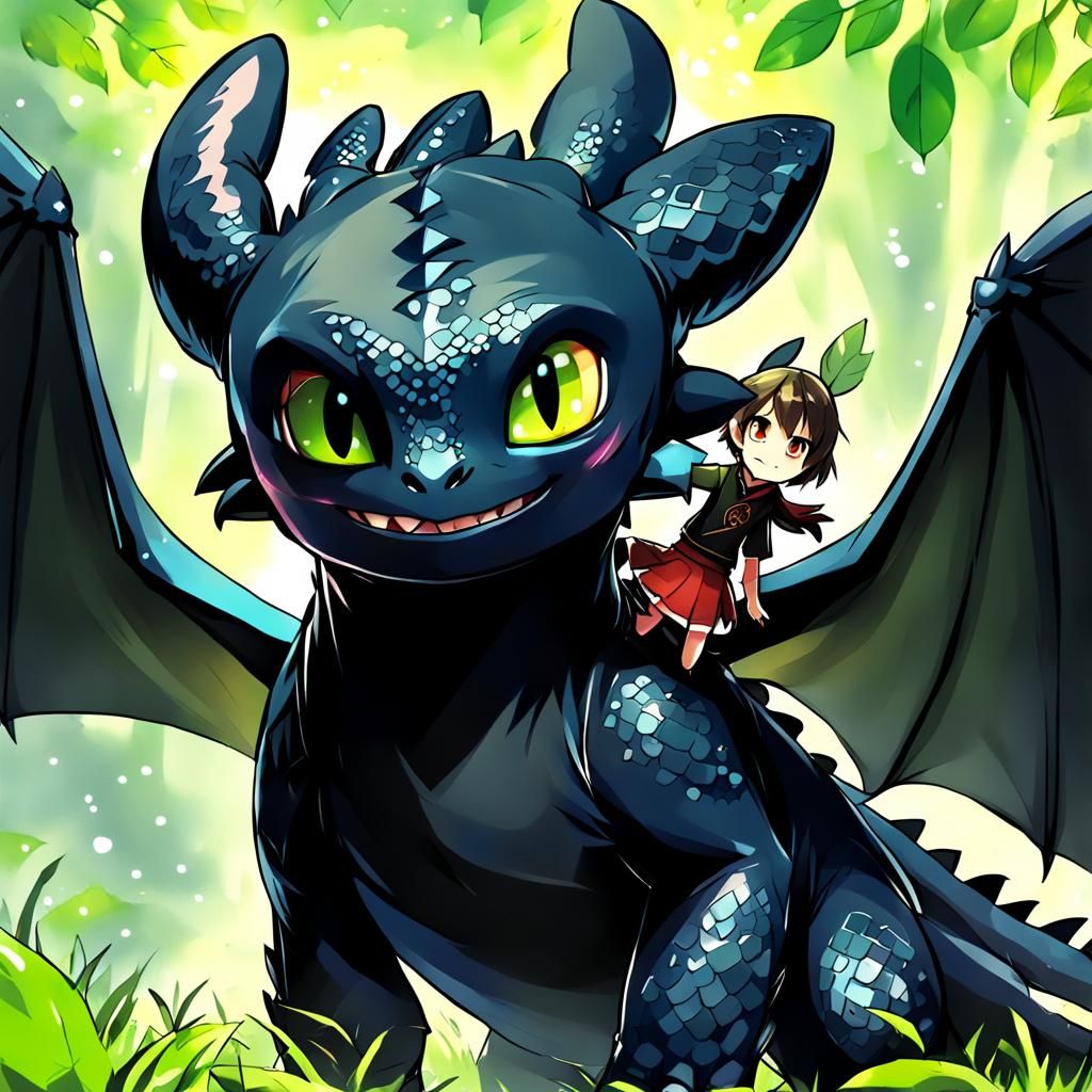 Toothless in Anime Key Visual Style