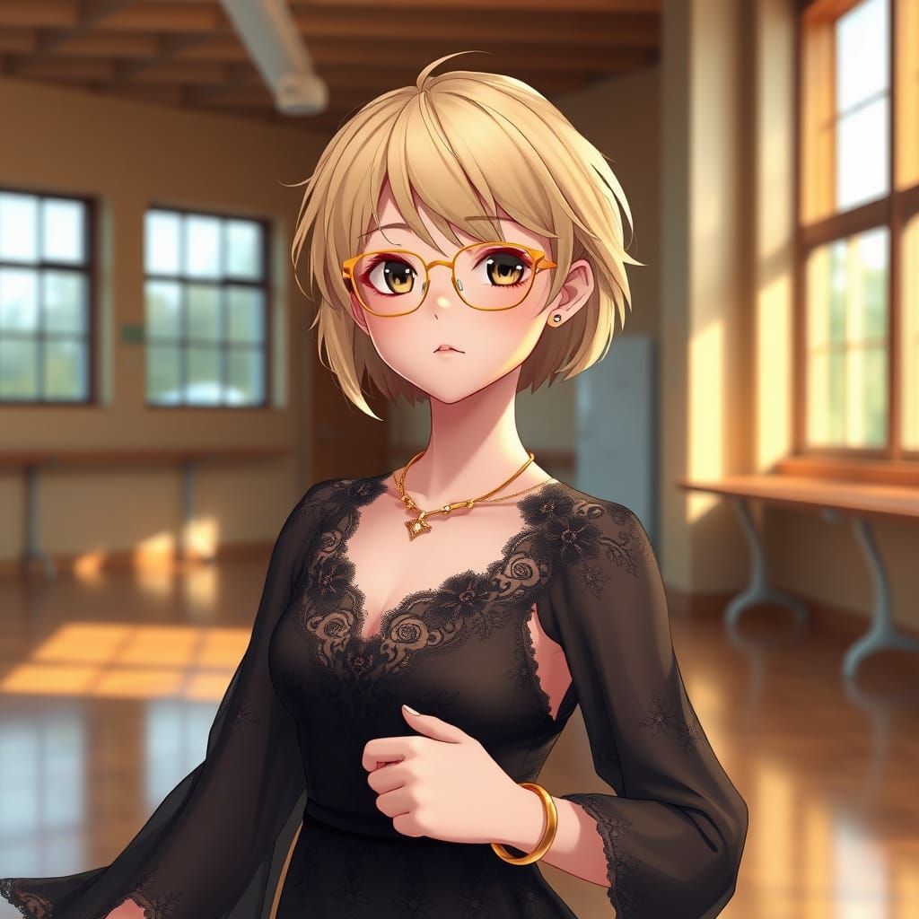 Elegant Anime Girl in Dance Studio