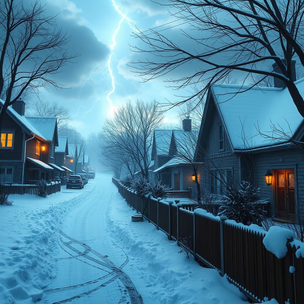 Winter Wonderland Residential Neighborhood in Fantasy Art St...