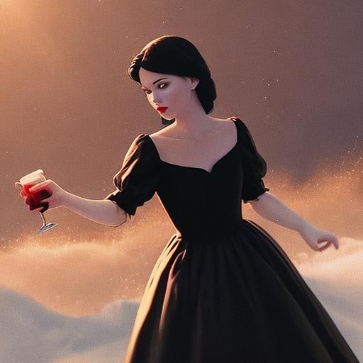 Snow White in Black Dress: Cinematic Cocktail
