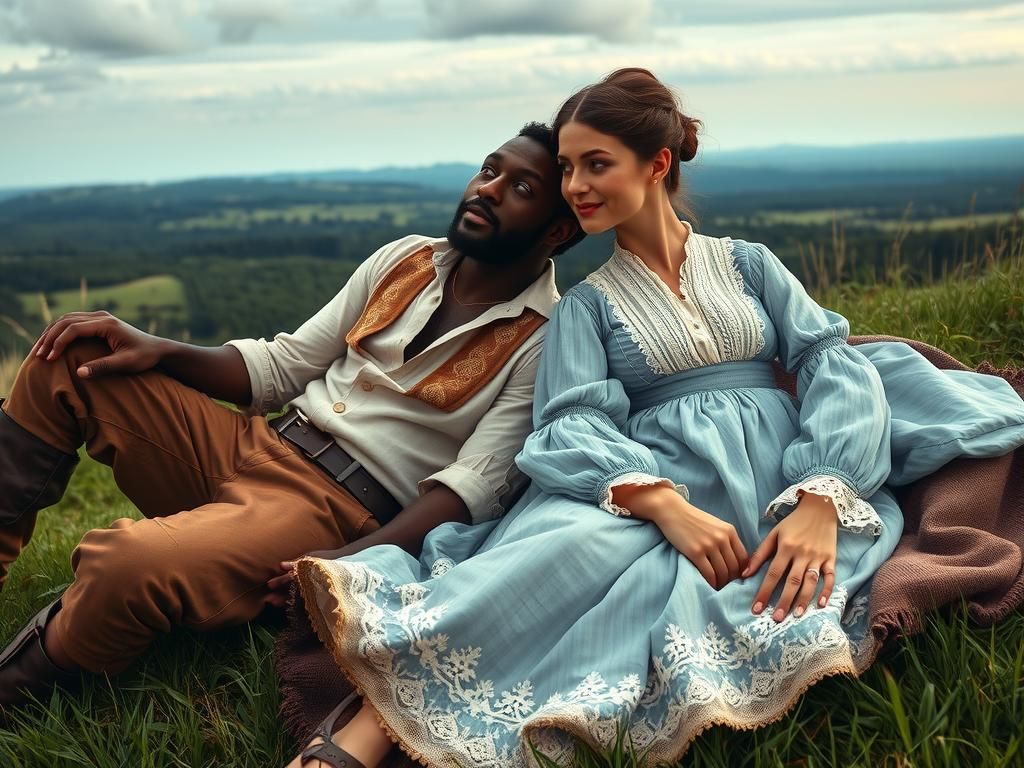 Colonial Couple Resting in Verdant Landscape