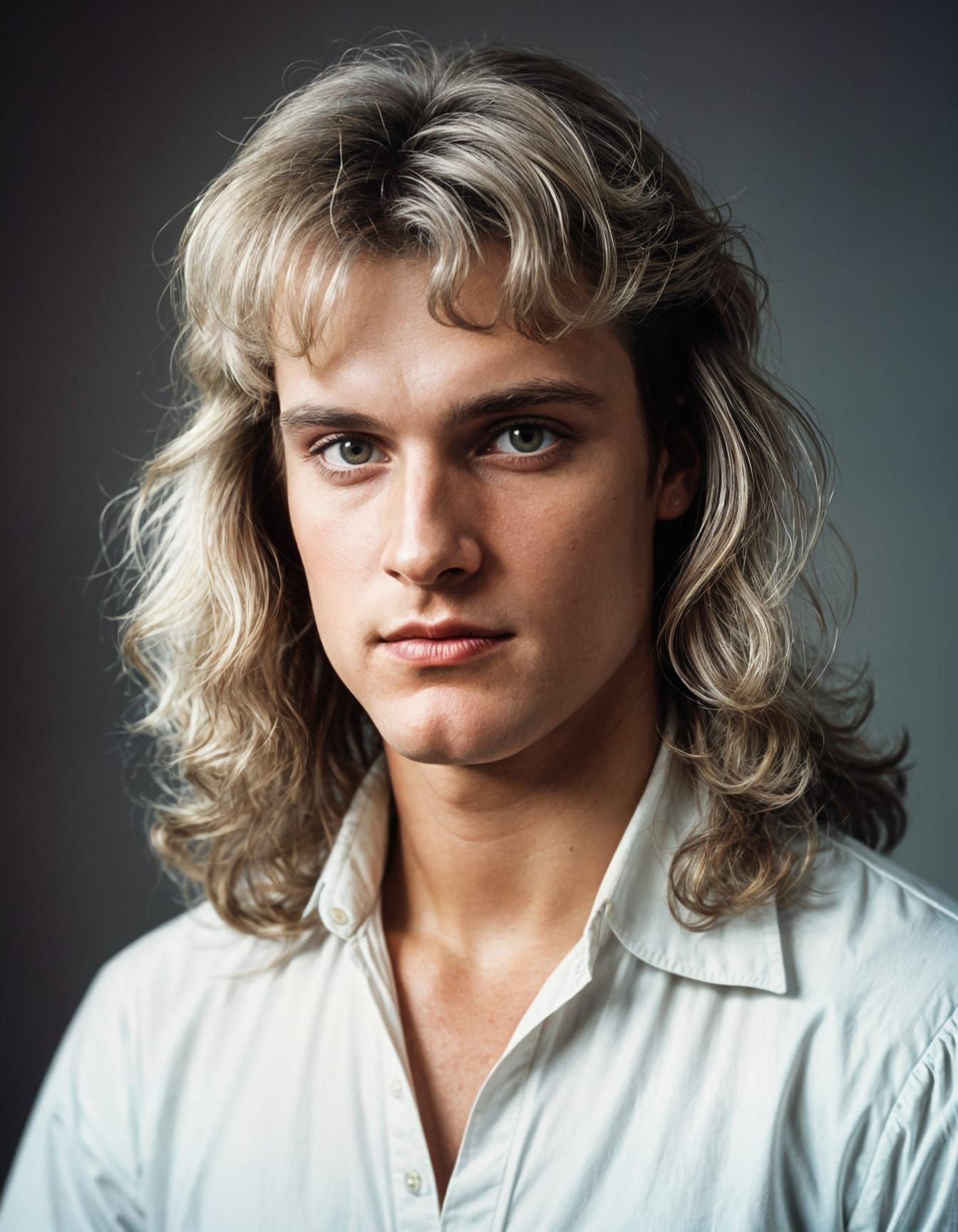 Isaac Newton with Mullet Hair in 80s Style