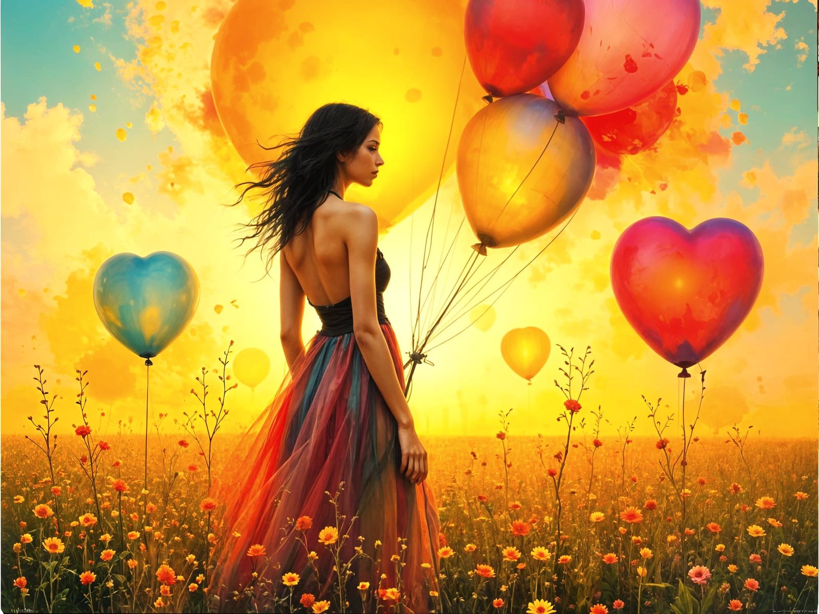 Actress in Balloon Field: Graffiti Art Sunset