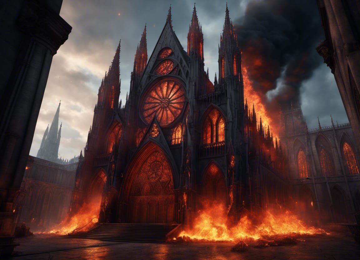 Gothic Cathedral in Flames: Fantasy Concept Art
