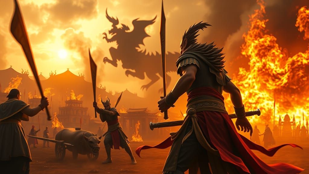 Hanoman's Triumph Over Angkara's Fury in Ancient Kingdom