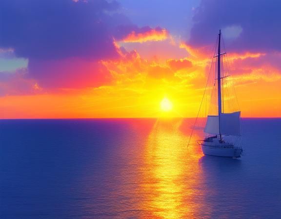 Romantic Seascape at Sunset in Impressionist Style