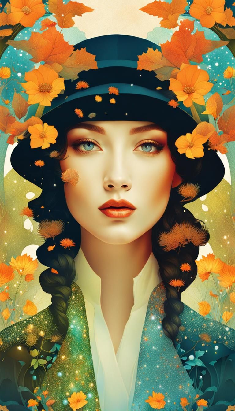 Winter and Spring Face in Art Nouveau Style