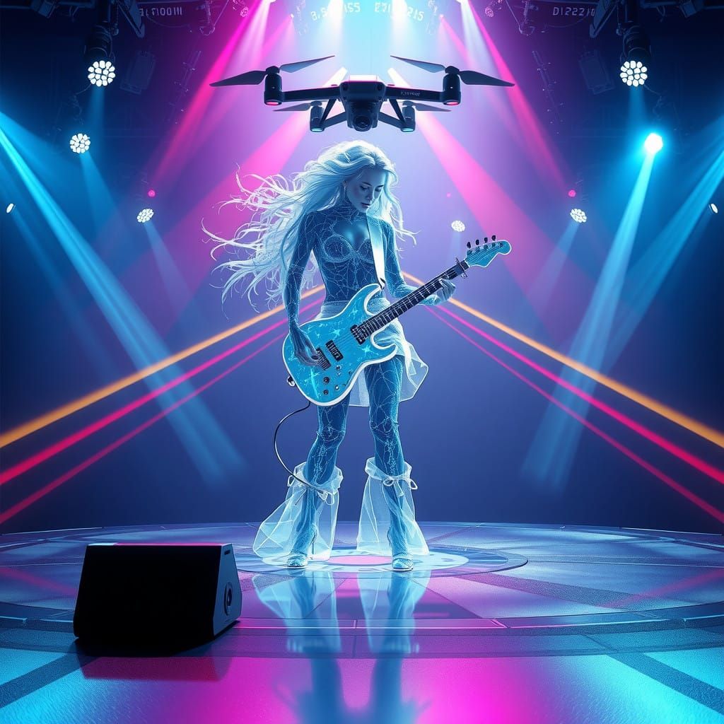 Electric Guitarist Hologram Takes Stage in Rave of Lasers an...