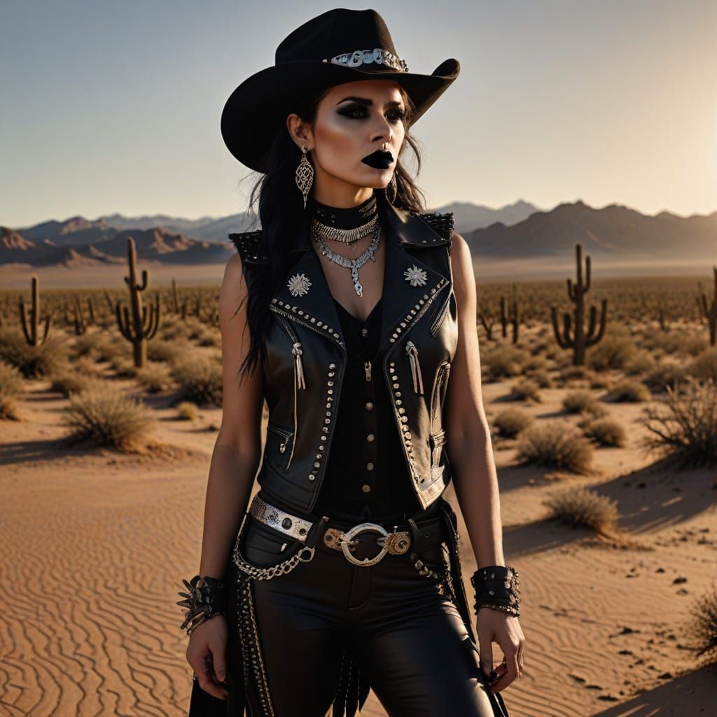 Goth Cowgirl in Desert Dusk: Western Noir Fashion