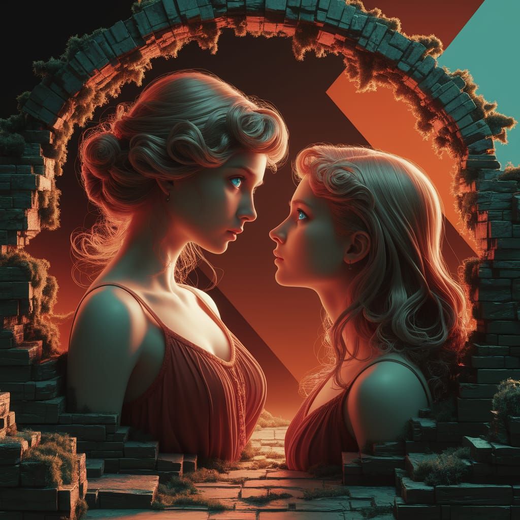 Woman Confronts Inner Turmoil in Ancient Ruins