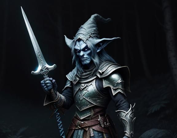 Goblin with Sword in Dark Fantasy Forest