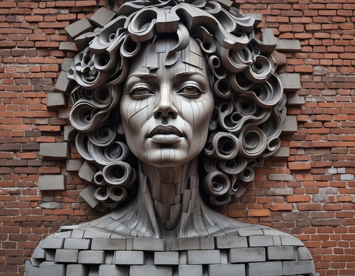 Giant Woman Portrait Sculpture in City Street