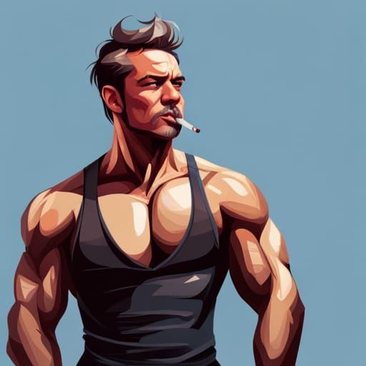 Bodybuilder with Cigar: Hyperdetailed Portrait