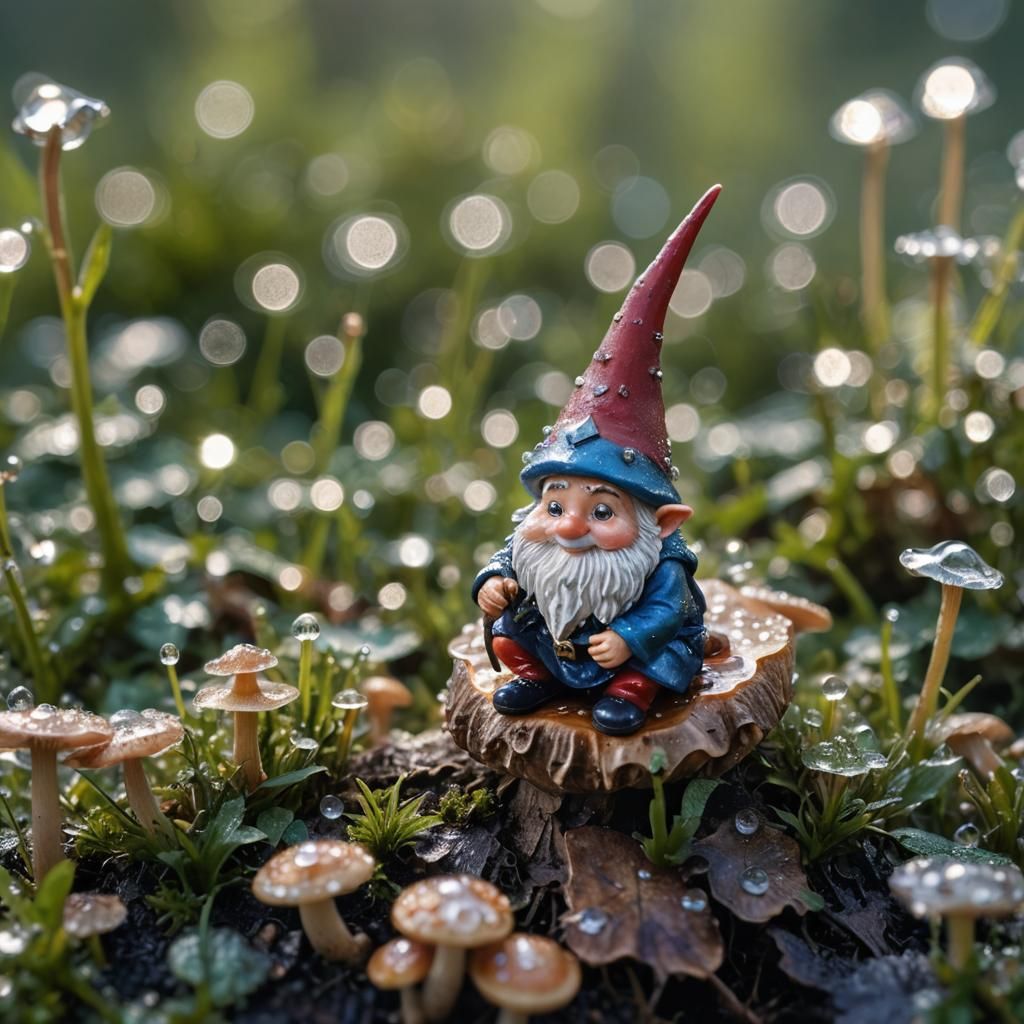 Gnome on Mushroom: Macro Photography in Morning Light