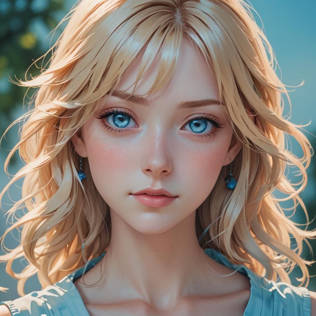 Anime-Style Portrait of a Girl in Blue Dress