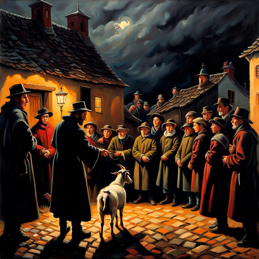Village Mob Condemns Goat in Ominous Chiaroscuro