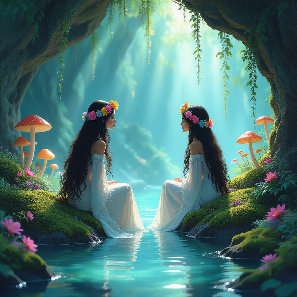 Crystal Grotto Scene in a Soft Pastel Fantasy Style