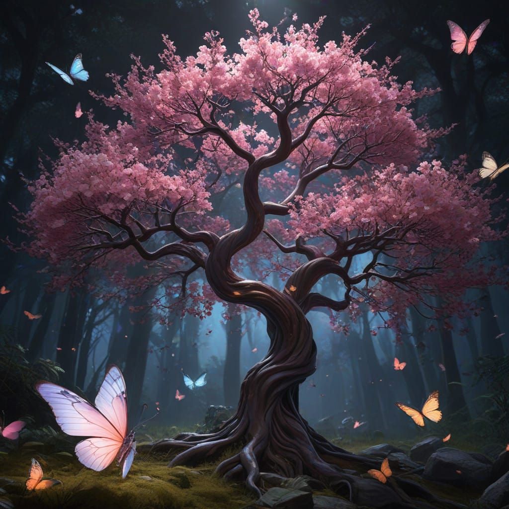 Ethereal Pink Tree in Dark Fantasy
