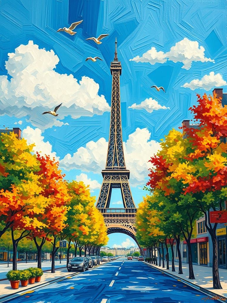 Eiffel Tower in Paris: Expressionist Oil Painting