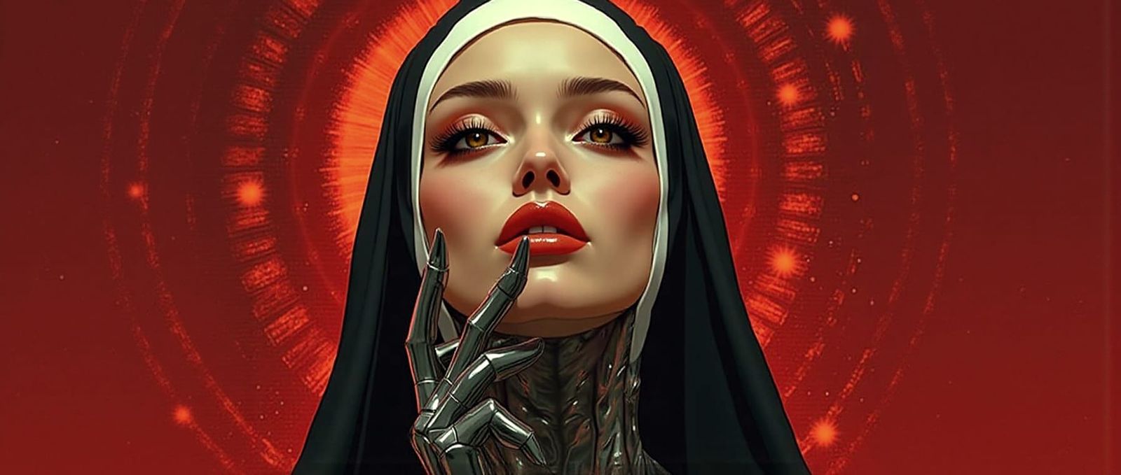 Chrome Android Nun with Glowing Blue Eyes