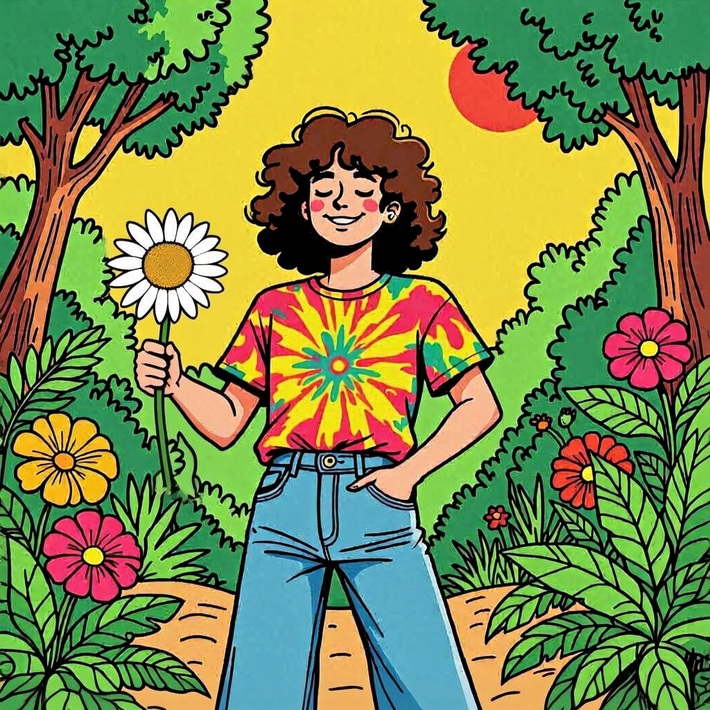 Retro Cartoon: Digital Detox in 70s Stoner Style