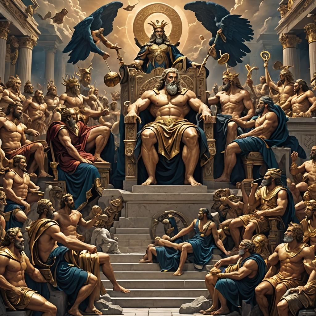 Greek Gods Convene on Mount Olympus: Digital Painting