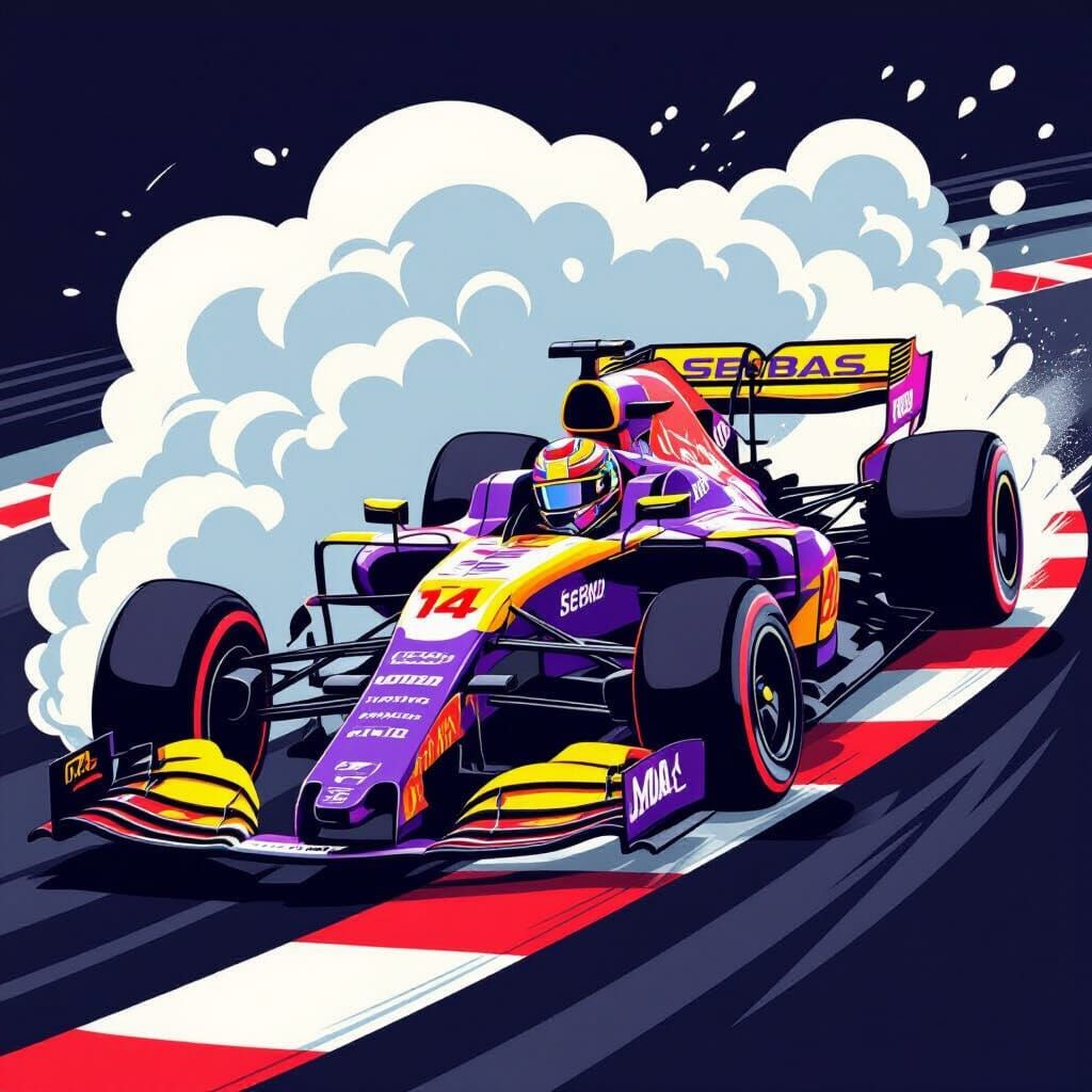 IndyCar Race Car Drifting in Vibrant Cartoon Style
