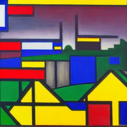 Friends Watching Sunset in Neo-De Stijl Painting