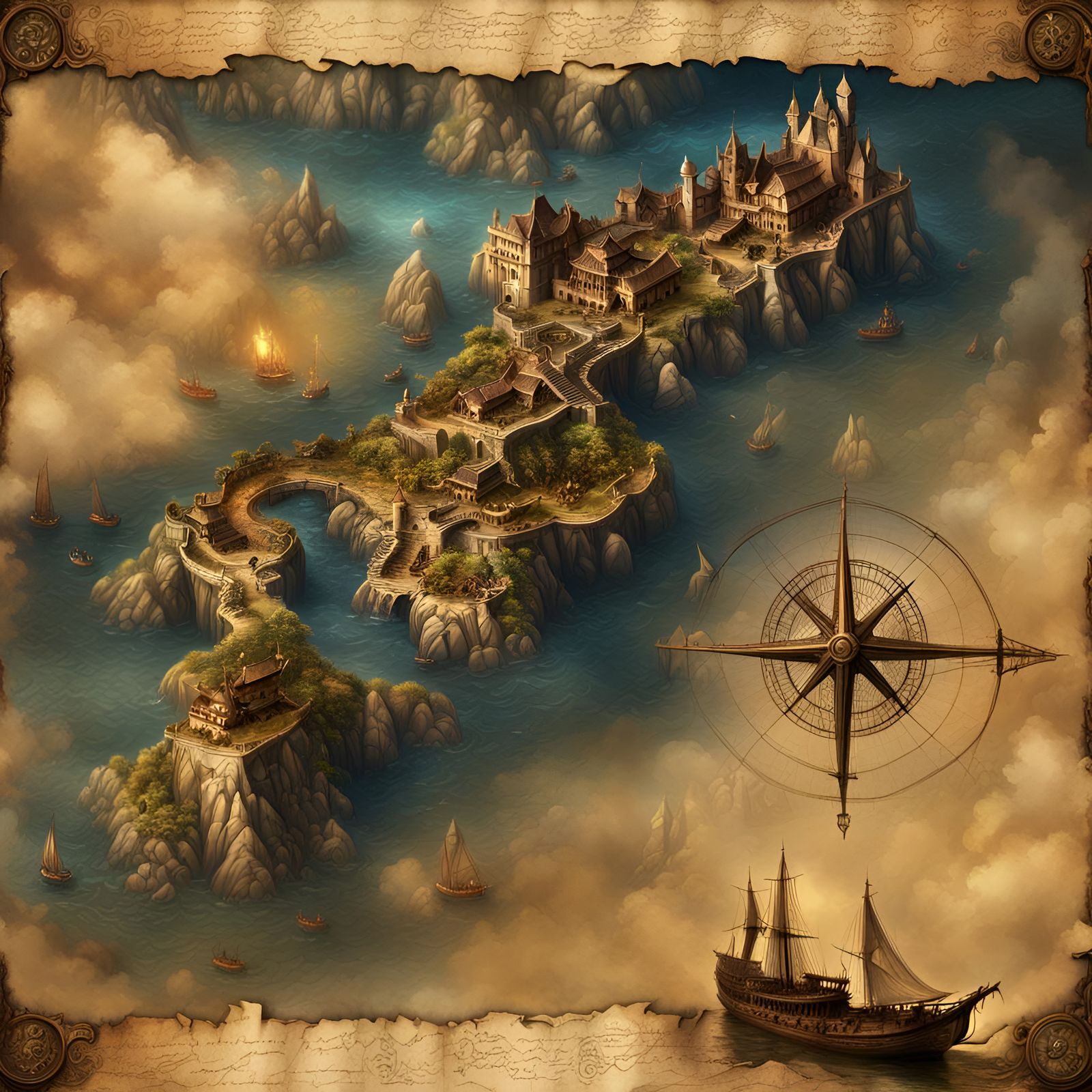 Detailed Treasure Map in Digital Matte Painting Style