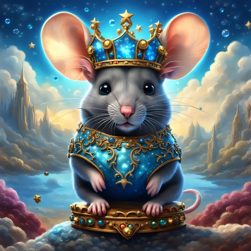 Crowned Mouse in Starry Sky: Fantasy Concept Art