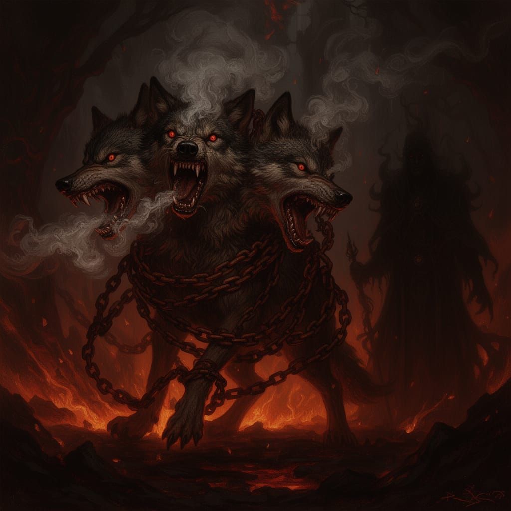 Three-Headed Hell Wolf Guarded by Underworld Master
