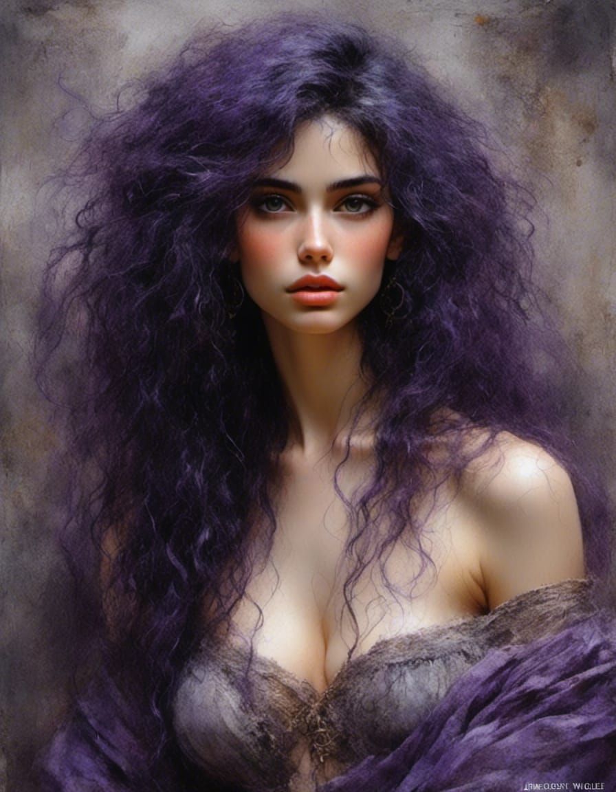 Detailed Portrait of Violet-Haired Woman by Royo