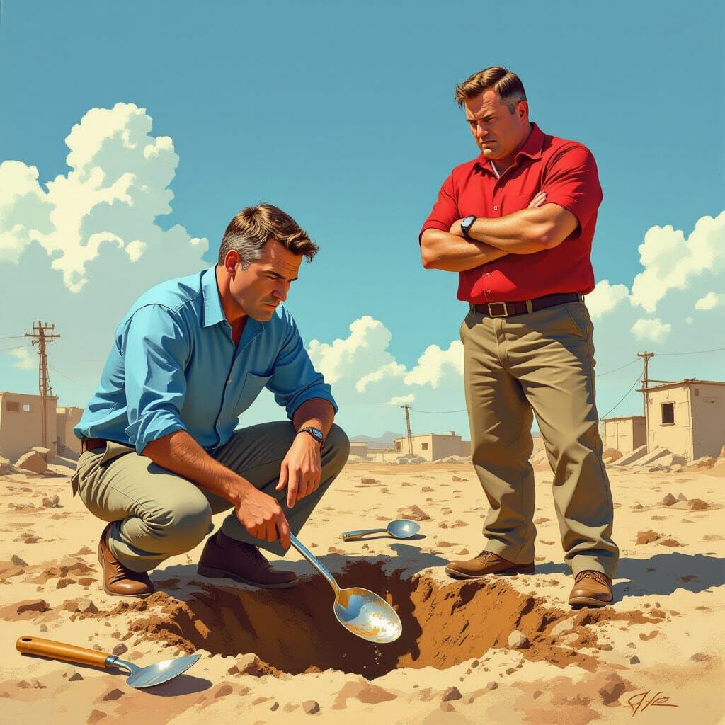 Man Digs Hole With Spoon While Boss Yells