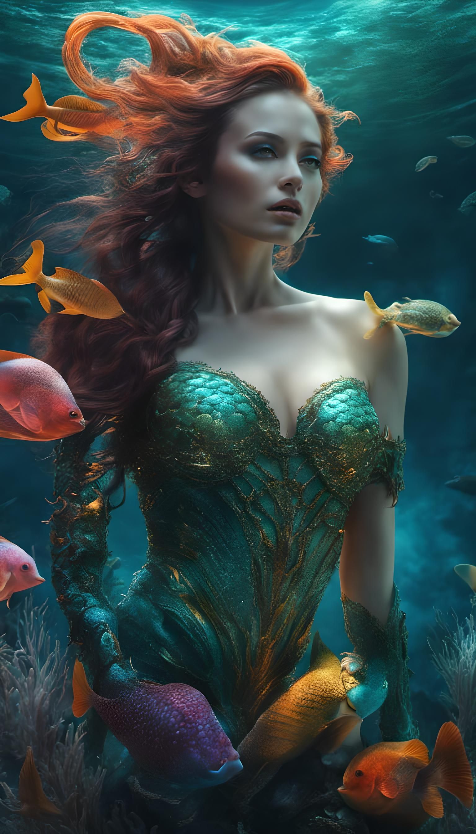 Beautiful Mermaid in Underwater Fantasycore Scene