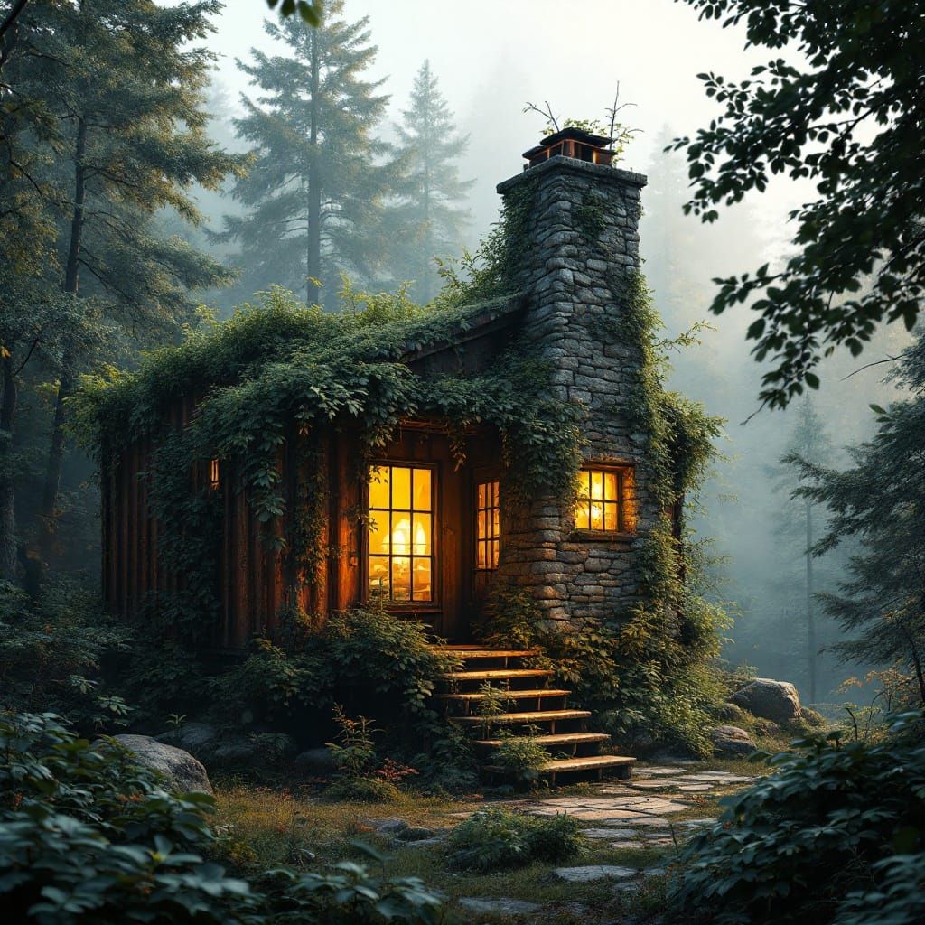 Rustic Shipping Container Cabin Amidst Serene Forest