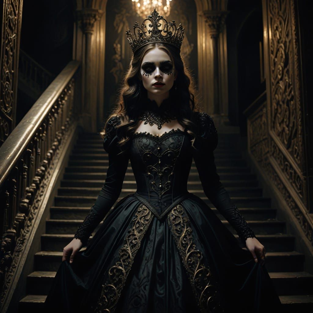 Mysterious Princess Descends in Dark Elegance