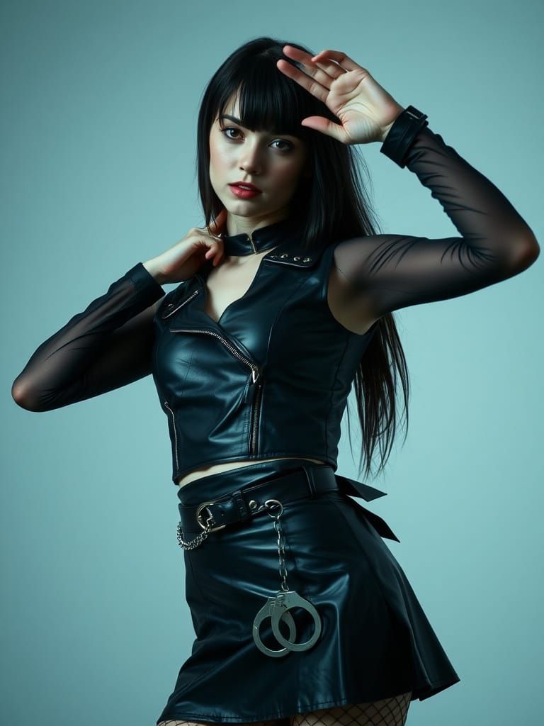 Gothic Woman in Leather Salutes