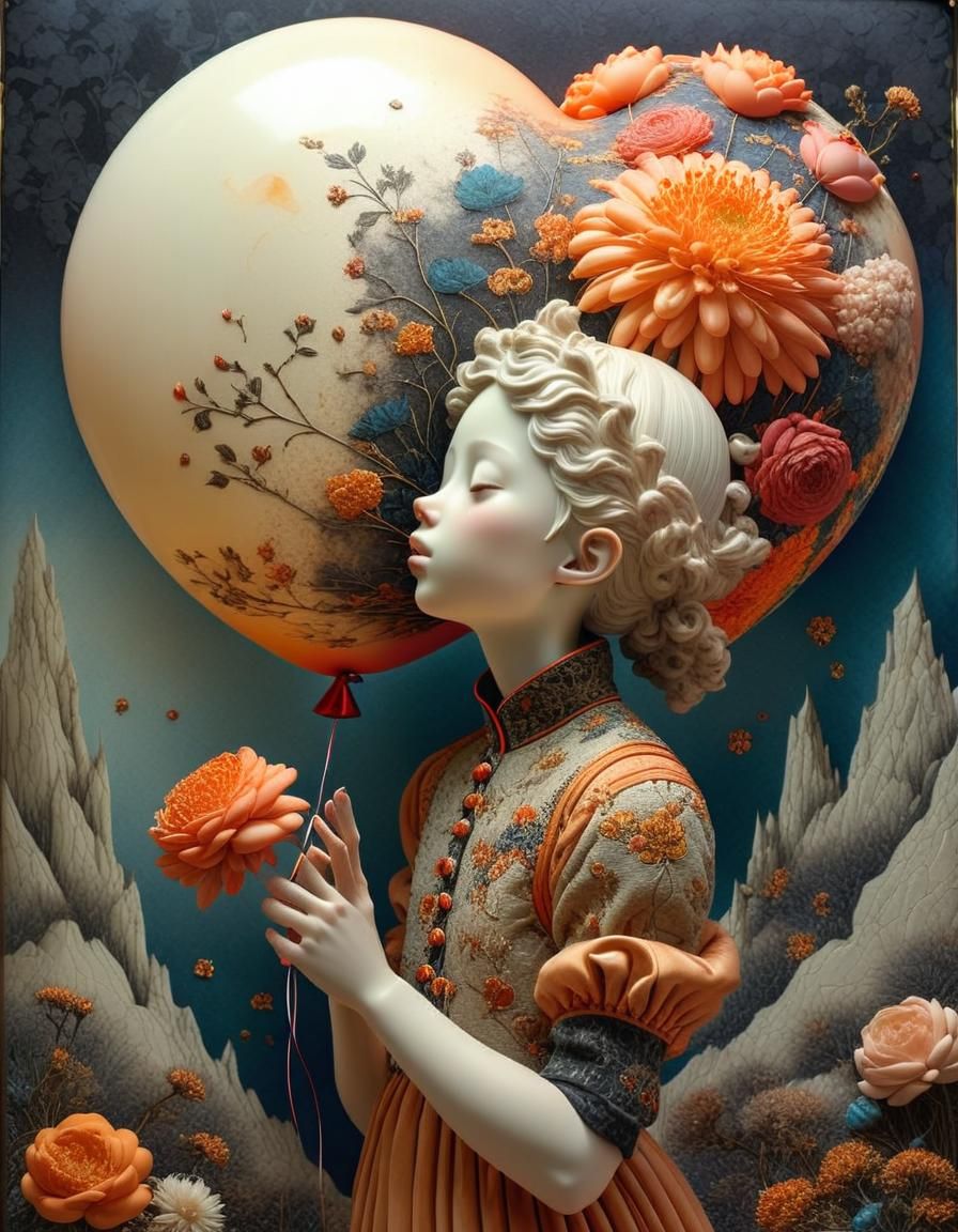 Surreal Bone Fingers Bursting Heart Balloon