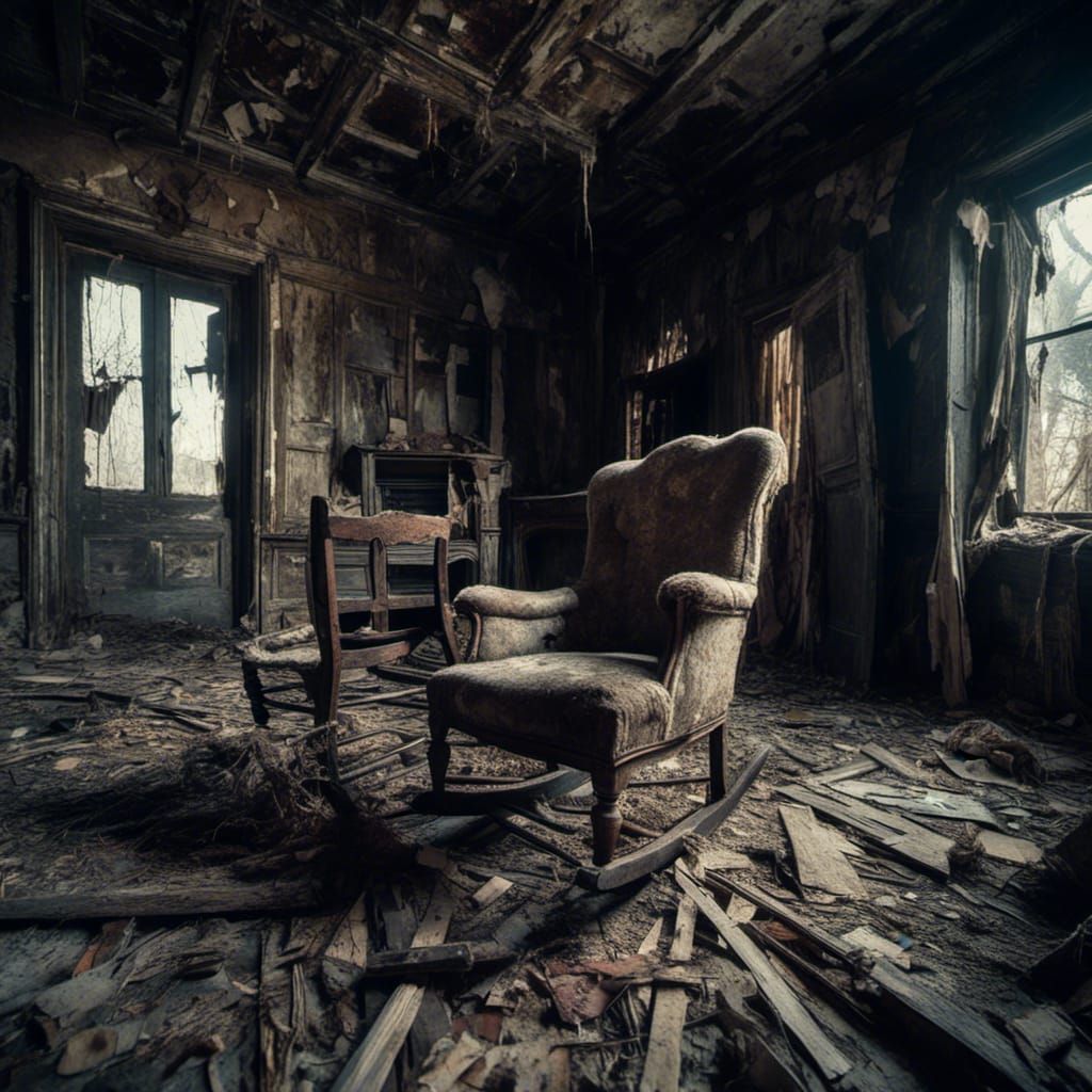 Macabre Rocking Chair in Abandoned Victorian Attic