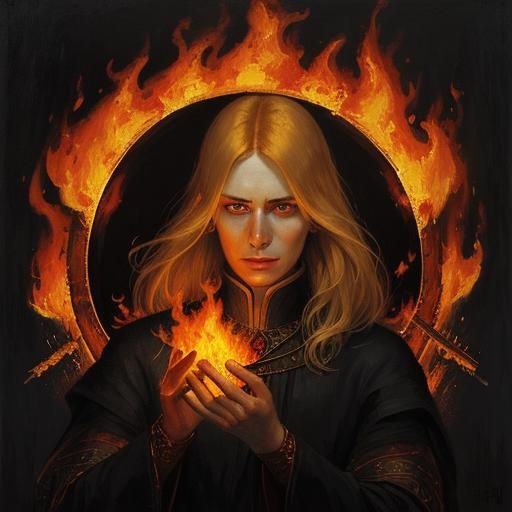 Dramatic Fire Portrait of Woman with Fear