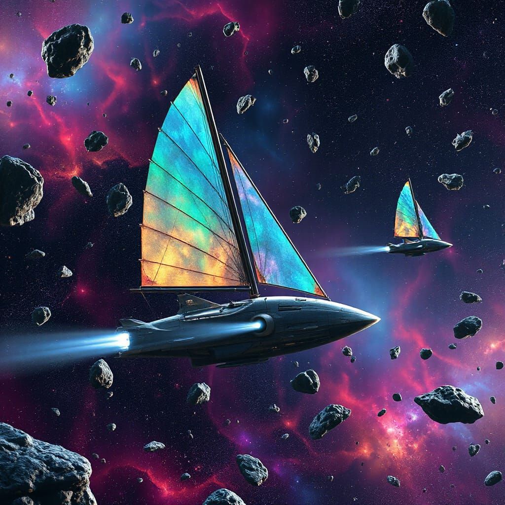 Solar Sail Biospaceship in Asteroid Field