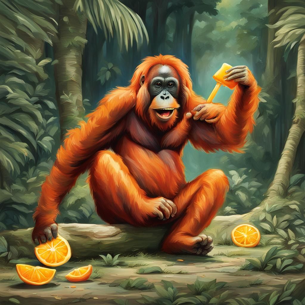 Orangutan's Orange Treat: A Dance of Delight