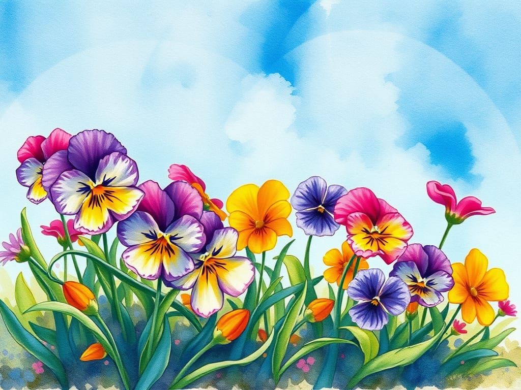 Vibrant Spring Floral Scene in Dreamlike Aquarelle Style