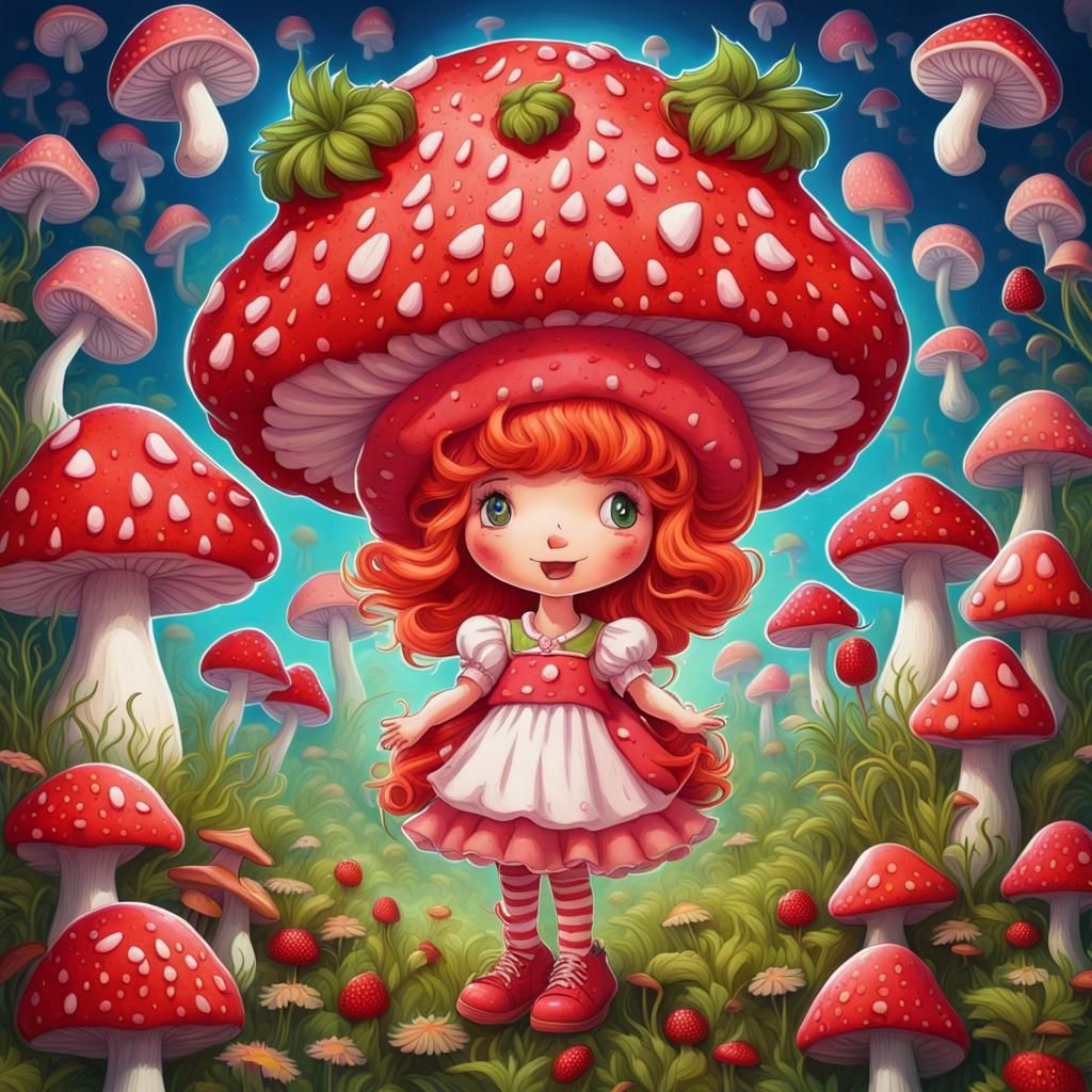 Strawberry Shortcake in a Psychedelic Mushroom Field