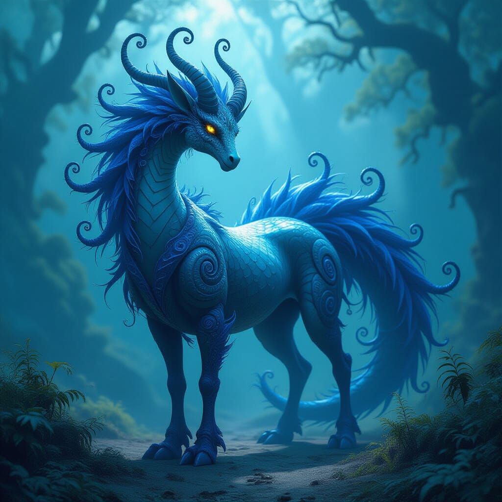 A captivating high-resolution painting of a majestic, mythical creature that enchants the viewer with its intricate and ...